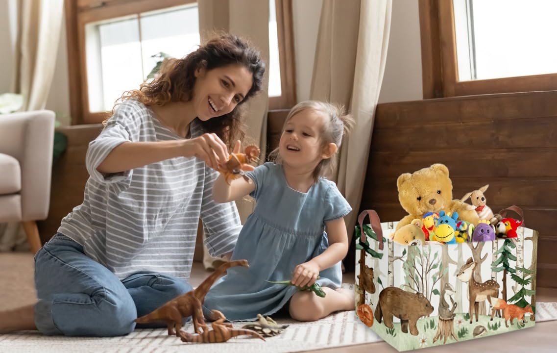 Sanjiaofeng Rectangular Kids Basket Animal Storage Bins,Woodland Storage Baskets with Handles.Clothers,Toys,Books,Kid's Gifts Storage. (Tree animal)