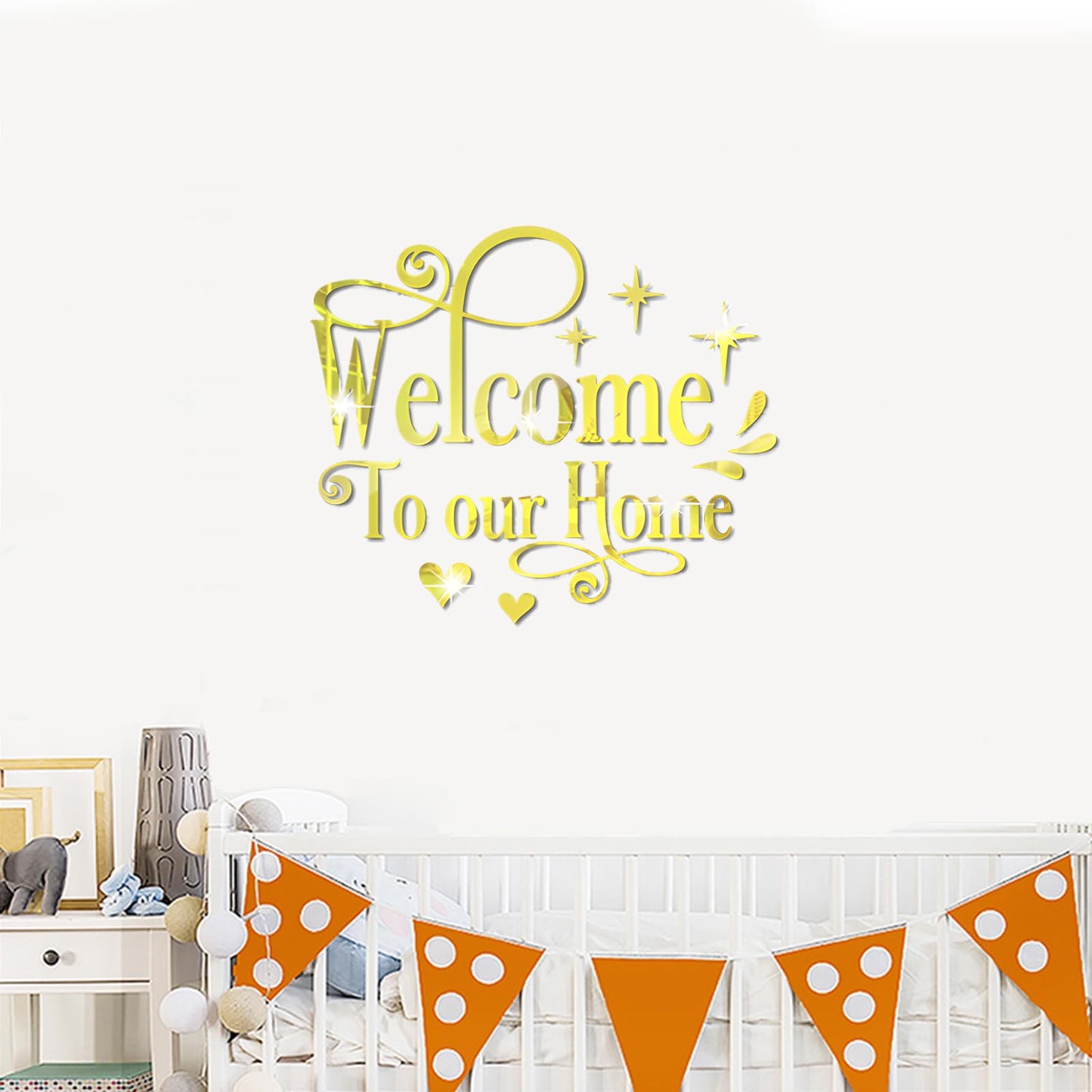 INCAUCA Welcome to Our Home Wall Decor Sticker, Home Acrylic 3D Mirror Wall Decal, Removable Art Letter Sign, Wall Door Quote Decoration DIY for Living Room Bedroom Sofa TV Background (Black)