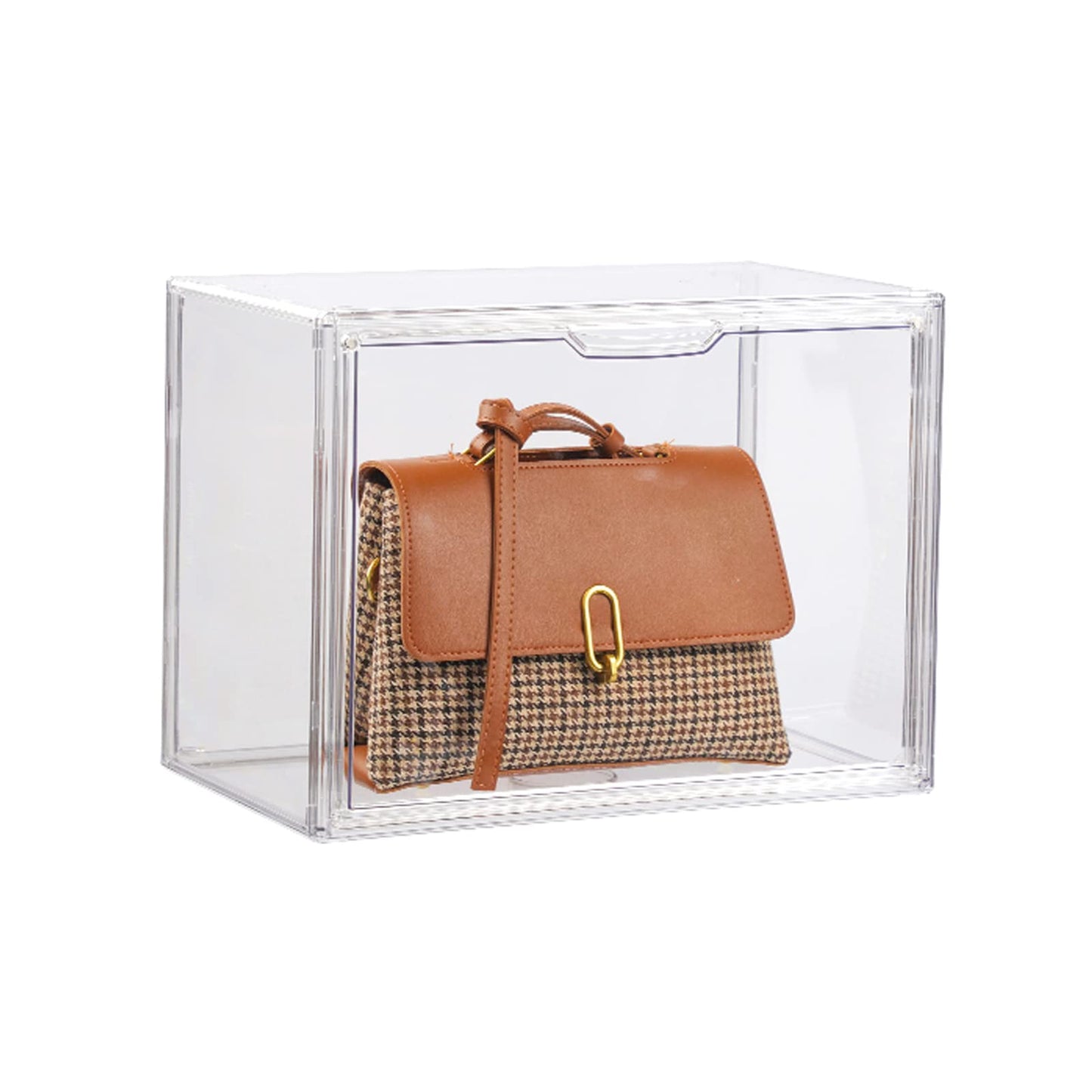 FABROK Clear Book Storage Organizer Box, Plastic Stackable Book Display Case with Magnetic Door, Assemble Storage Showcase for Toy Dolls, Books, Handbags, Shoes Organizing