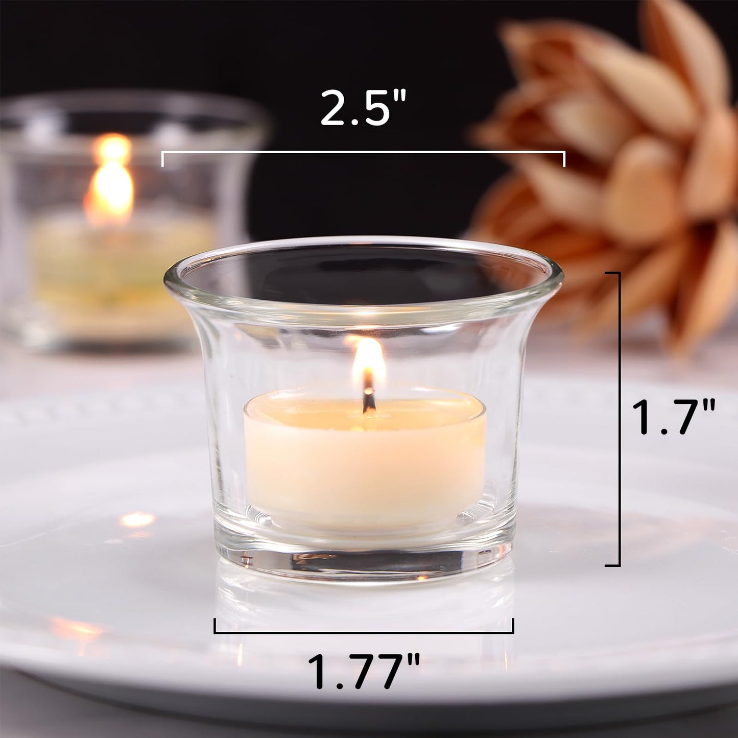 Letine Tealight Candle Holder Set of 12- Clear Glass Votive Candle Holders Bulk for Valentine's Day Decorations, Wedding, Party & Home Decor