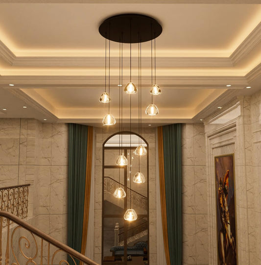 HAIXIANG LED Chandeliers for Dining Room Adjust High Ceiling Chandelier Light Fixtures Entrance LED Dimmable Ceiling Pendant Drops Light Remote Lights for Living Room Stairwell 2700K 6000K