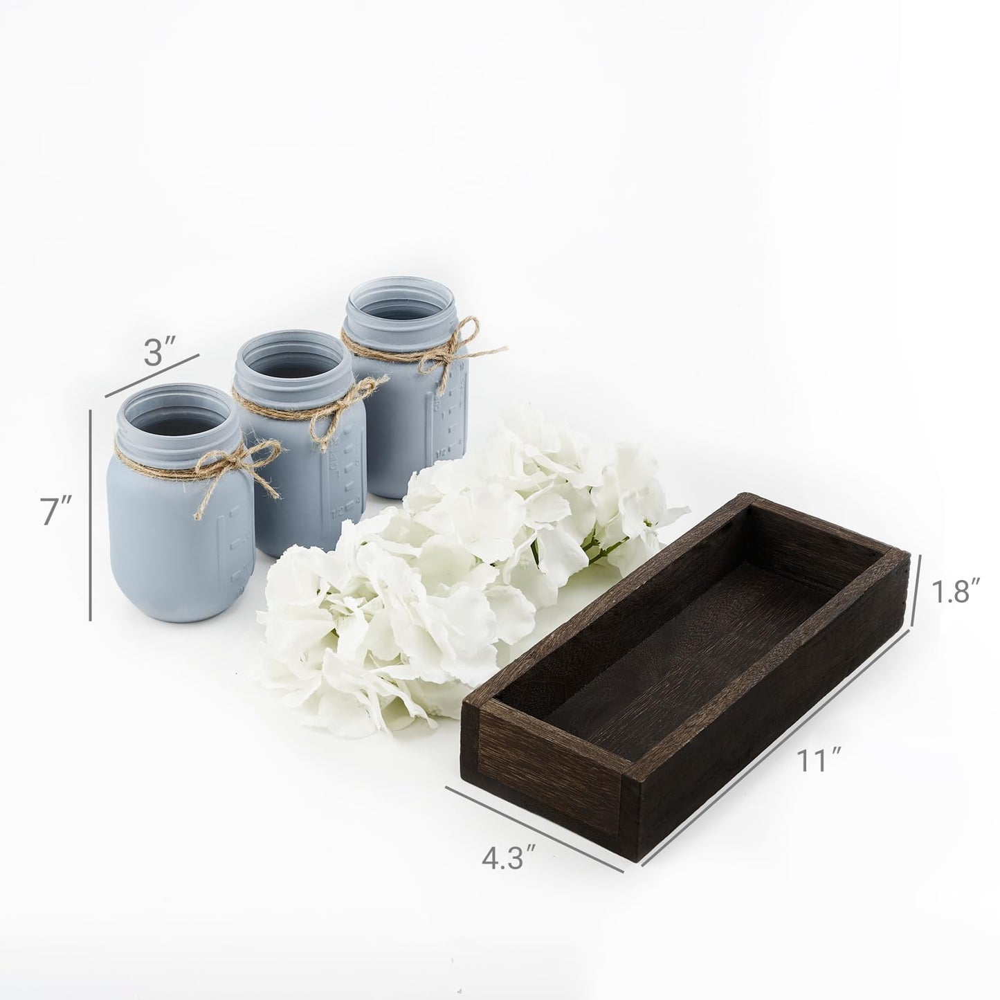 Mkono Mason Jar Centerpiece Decorative Wood Tray with 3 Painted Jars Artificial Flowers Rustic Country Farmhouse Thanksgiving Decoration for Coffee Table Dining Room Living Room Kitchen
