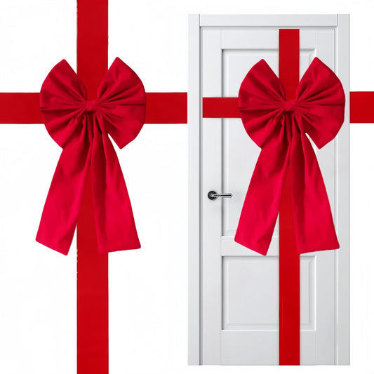 Meseey Large Christmas Red Velvet Door Ribbon Bows Gate Cabinet Wreath Bow Festival Wrapping Decorations for Christmas Tree Fireplace Home Front Door Party Supplies(Red Velvet)