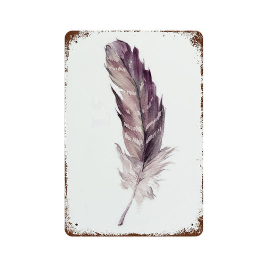 Anique Metal Tin Sign Feather Wall Art Print Home Decor Tribal Boho Watercolor 8x5.5 Inch