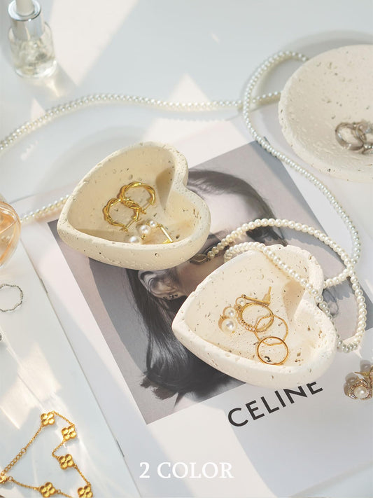 DINLiAN S Concrete Ring Holder Dish,Jewelry Dish Tray,Decorative Trinket Dish Vanity Tray,Cute Heart Jewelry Organizer for Woman Room Table Decor (beige heart)