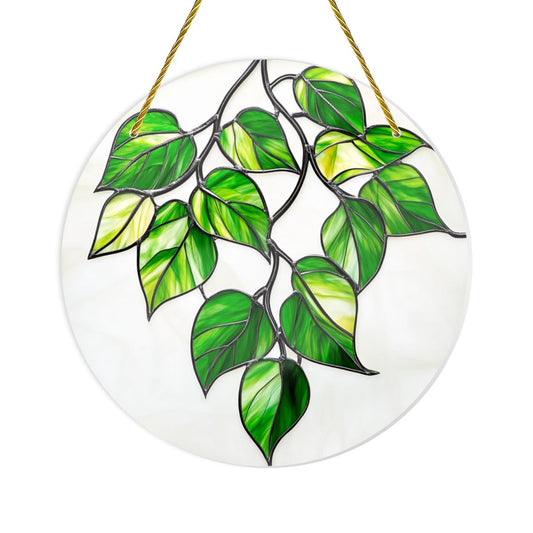 CDSASHCA Green Plants Shatterproof Acrylic Wall Art 6x6 Inch Nature Theme Decor for Living Room, Bathroom, Office Waterproof Stained Glass Panel with Leaf Patterns Easy Install Gift Idea