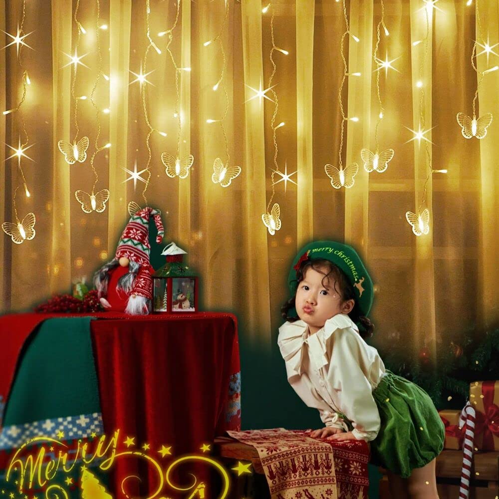 Butterfly Curtain Fairy String Lights, 120LED 8 Modes USB Powered Timer Firefly Twinkle Light with Romote, 14.7FT Copper Wire Hanging Decoration for Room, Wedding, Bedroom, Party, Christmas Decor
