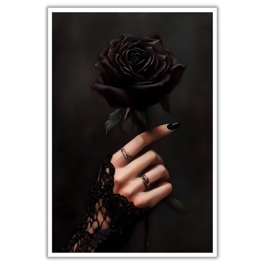 Gothic Lace Handheld Black Rose Canvas Poster Vintage Dark Academia Wall Art Modern Witchy Aesthetic Picture Prints Trendy Romantic Painting Decor for Bedroom Living Room 12x16inch Unframed