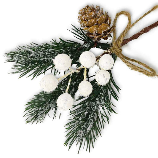 MEMOVAN Artificial Christmas Picks 8 Pack, White Christmas Berries Stems Pine Branches Cones Holly Spray/Winter Holiday Floral Pick for Xmas Decor Wreath, Garland, Crafts, Xmas Tree, Gift Wrap