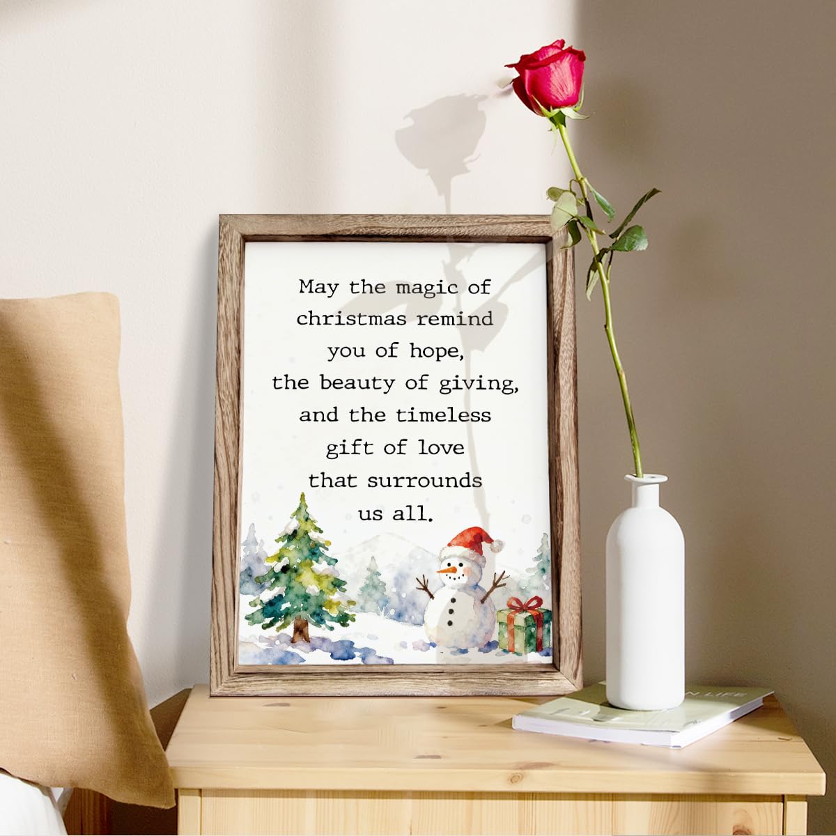 Christmas Decor, Inspirational Christmas Quote Wood Sign, Snowman Decors, Xmas Tree Home Party Decor, Wall Decors Art, Xmas Gift for Women Men, Framed Wall Plaque Sign 38 * 29 inches