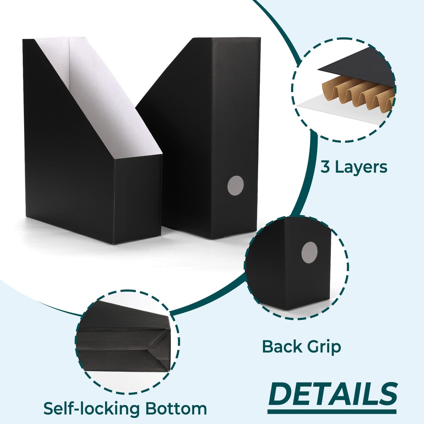 EXYGLO 12 Pack Black Magazine File Holder, Cardboard Magazine Rack with Label, Foldable Storage Organizer Box for Book, Documents, 9.9x3.3x12 Inches