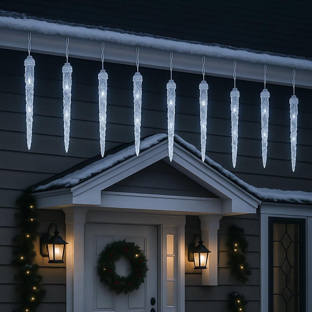 beatineon Icicle Lights for Outside,20ft 480 LEDs Crystal Meteor Shower Icicle Lights,Waterproof Plug in Hanging Icicle Christmas Lights for Christmas Garden Tree Decor