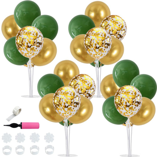 TONIFUL Sage Green and Gold Balloon Centerpieces for Table,Balloon Stand Centerpiece Table Decorations for Birthday,Baby Shower,St. Patrick's Day,Easter,Christmas,Woodland Party Decorations (4 Set)