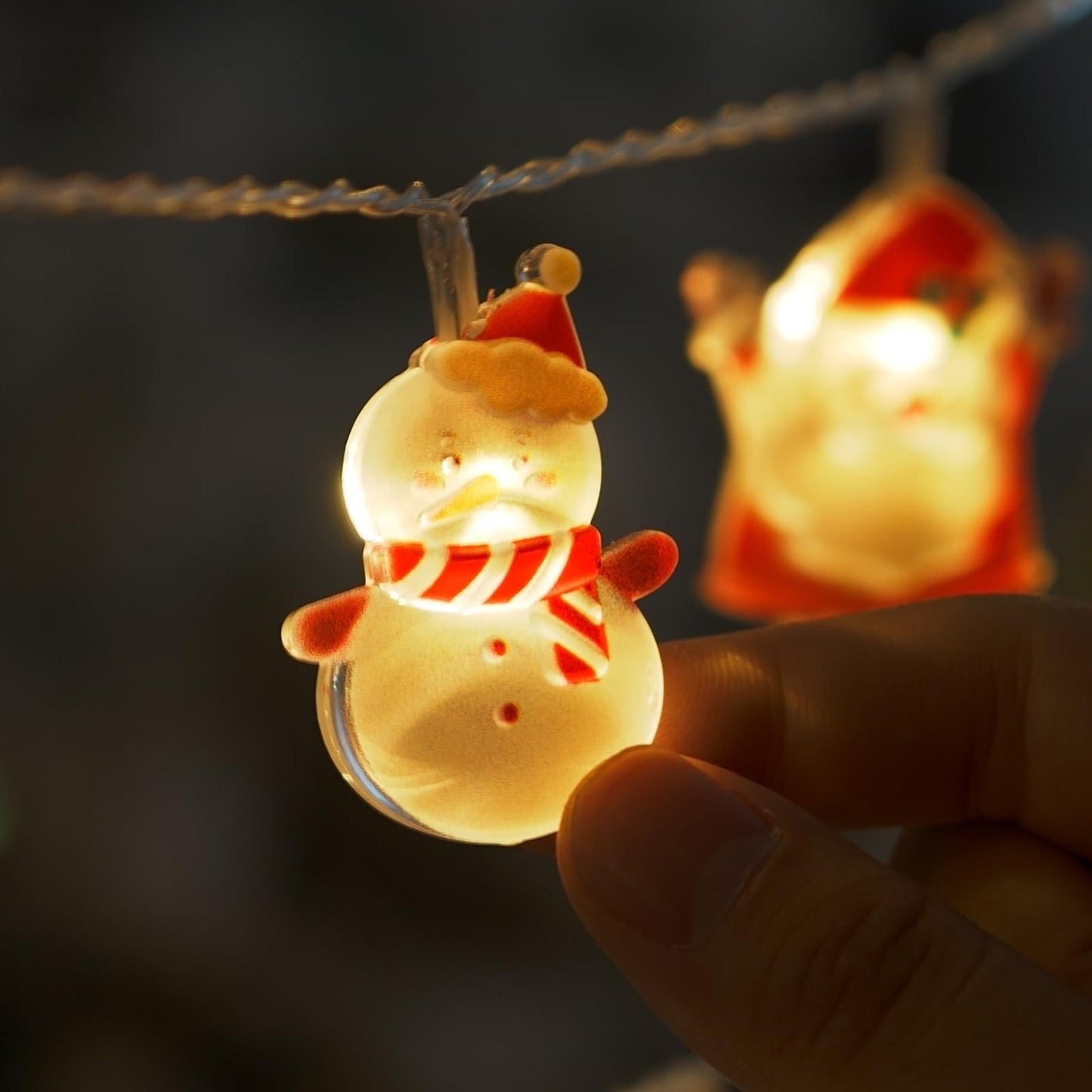 LOLStar Christmas Fairy String Lights, 20 LED Xmas Warm White Lights Hanging Decors with Santa Claus Wreath Tree Snowman Candy Cane Hat Stockings Battery Operated Indoor Window Lights for Party Home