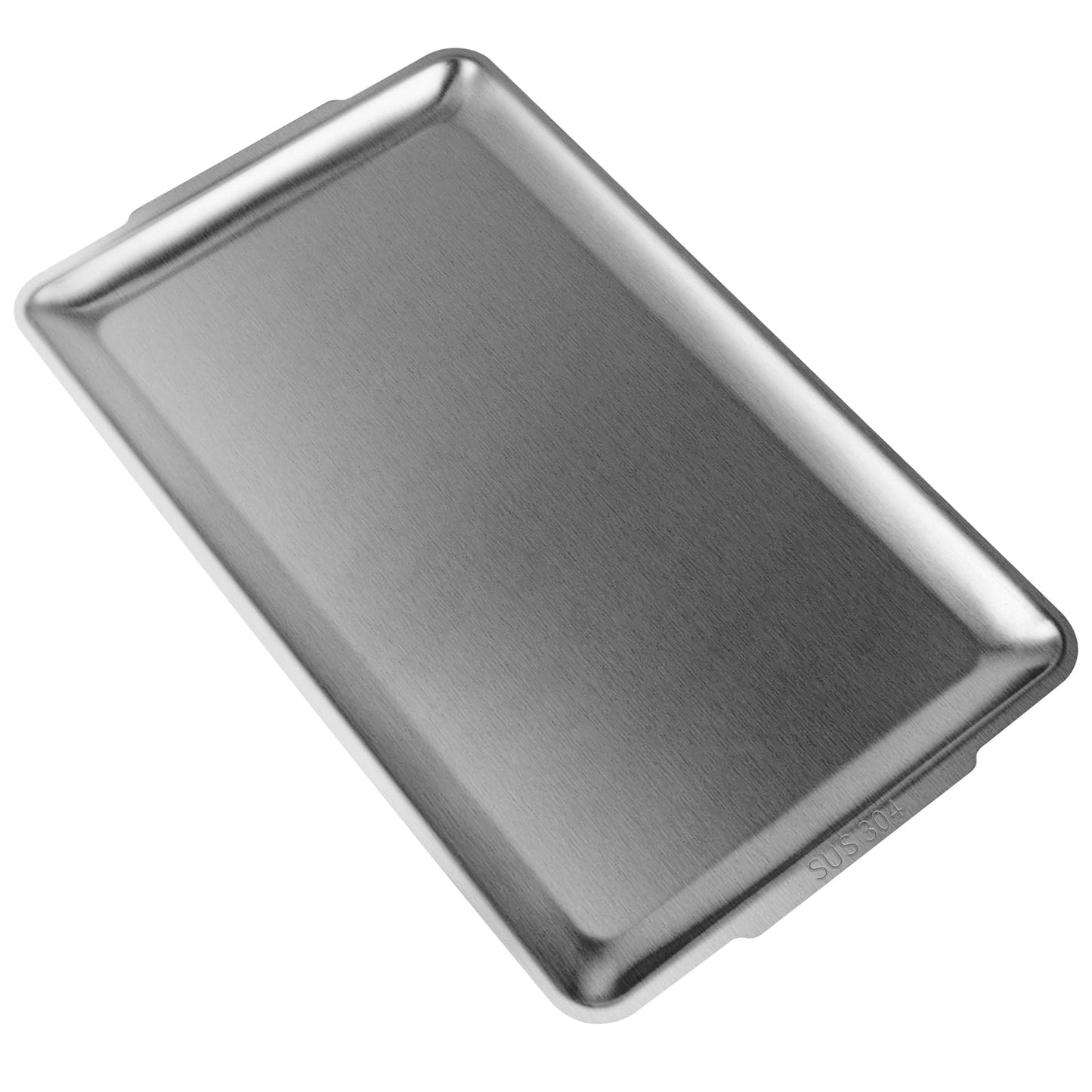 Sanbege Large 304 Stainless Steel Serving Platter, 15.7" Rectangle Camping Plate, Vanity Organizer Tray for BBQ, Party, Buffet, Appetizer, Bathroom Supplies (Brushed Nickel)