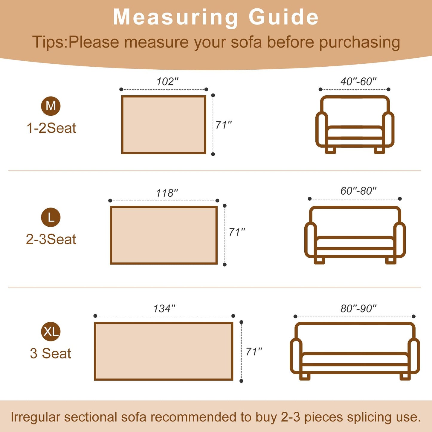 Taque Boho Couch Cover Sofa Covers for 2 Cushion Couch, Couch Covers Washable Blanket Sofa Covers, Chenille L Shape Sectional Couch Covers for Dogs, Sofa Blanket Cover for Living Room (Khaki)