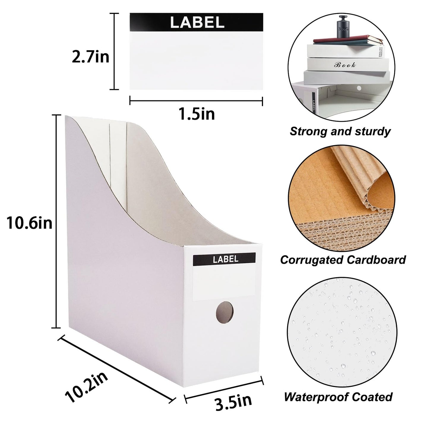 Limitliho 24 Pack White Cardboard Magazine File Holder for Desk, Shelves, Office or Home, Vertical Book Bins for Classroom and Library Use, 10.6'' H×10.2'' L ×3.5''W Folder Organizer Box