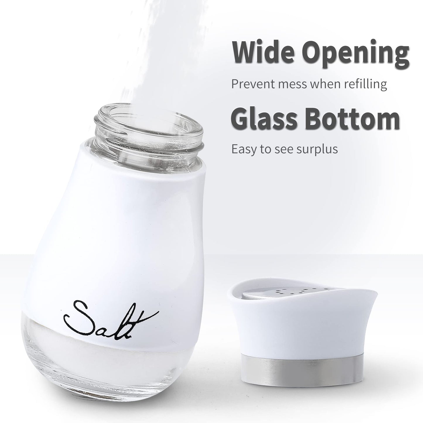 Lonffery Salt and Pepper Shakers Set - Salt Containers for Gifts, Kitchen Decor, Home, RV, Camp, BBQ, 4 oz Farmhouse Spice Dispenser with Glass Bottom, Black and White, Set of 2