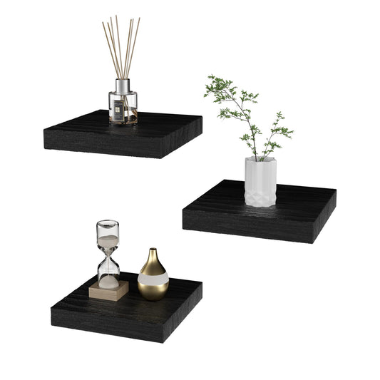 PopiShelves Small Floating Shelves for Wall - 6 Inch Mini Square Black Shelves for Bedroom, Living Room, Bathroom, Kitchen, Office Decor Set of 3