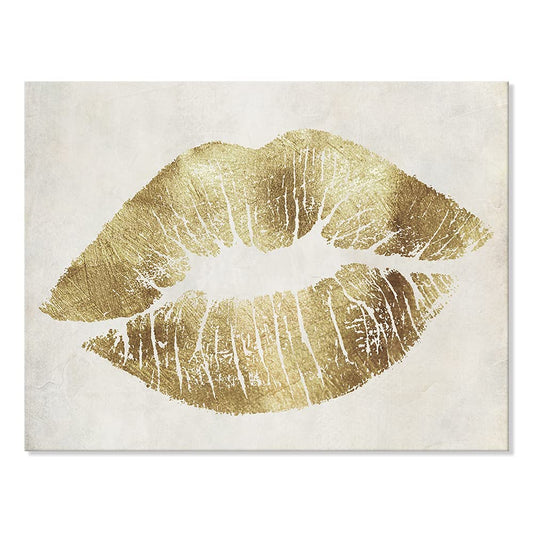 7CANVAS Gold Sexy Lips Wall Art Fashion Decor Vintage Lips Print Picture Stretched Wall Art For Bedroom Home Decor Ready to Hang 16x12Inch