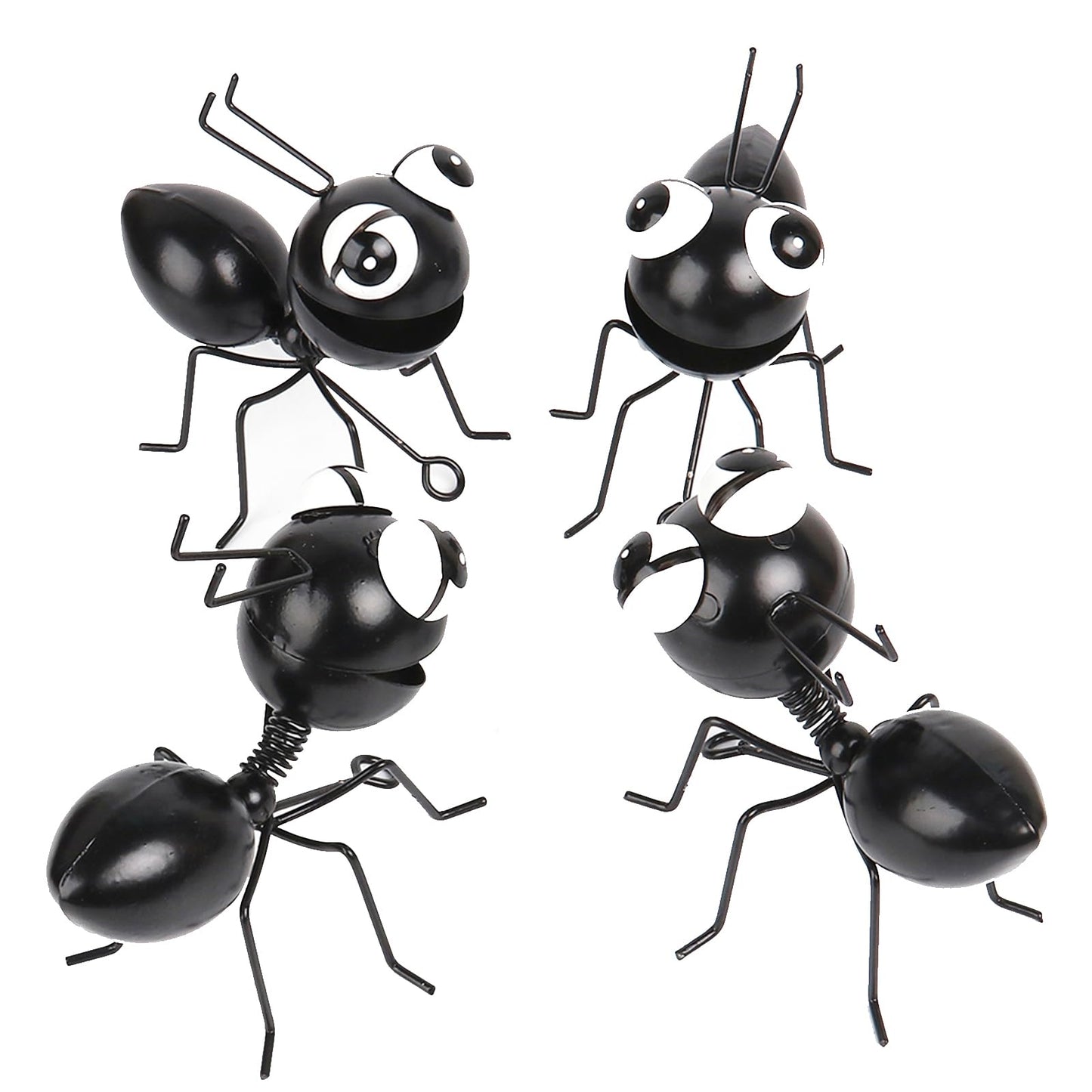 Cruis Cuka Metal Yard Art Garden Decor Cute Ant Outdoor Fence Decorations Lawn Ornaments - Set of 4 Black