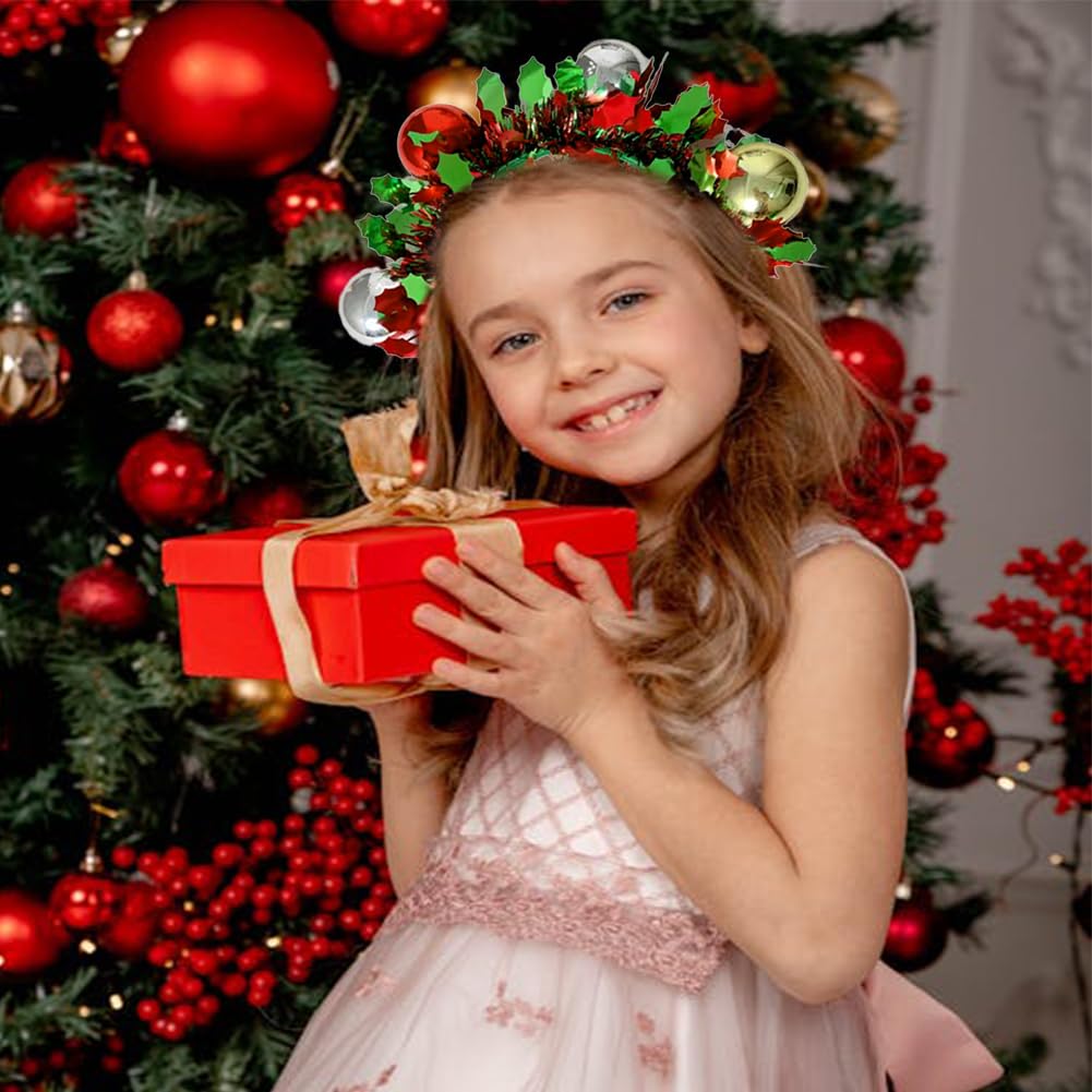 RUPOFUZA Christmas Headbands for Women Girls Glitter Tassel Headband Merry Christmas Headwear Colorful Balls Hair Bands for Festive Party Hair Accessories Holiday New Year Headpiece-1PCS