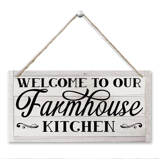 Rustic Farmhouse Kitchen Sign, Hanging Wooden Wall Art - Welcome To Our Farmhouse, Welcome Sign, Country Door Decor, Kitchen Open Daily Signs, Housewarming Gifts, Retro Wall Art 11.8 * 5.9 in