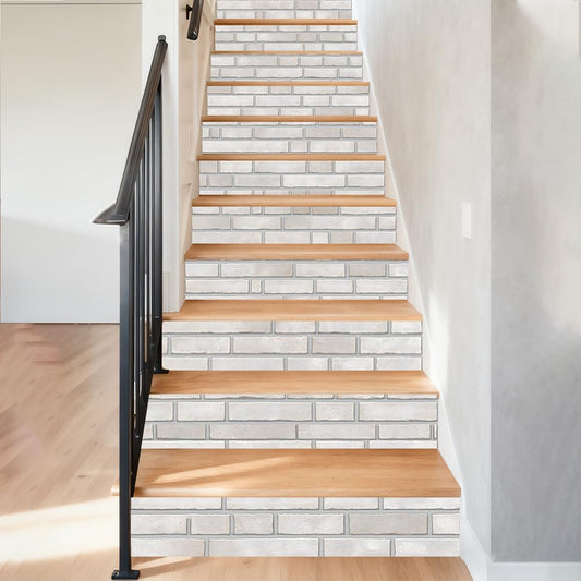 Hpbbspring 15Pcs Staircase Stickers Realistic White Brick Wall Tile Stickers Beauiful Self-Adhesive Water Proof Staircase Decor for Steps Bedroom Balcony Bars 39.3" W x 7.08" H