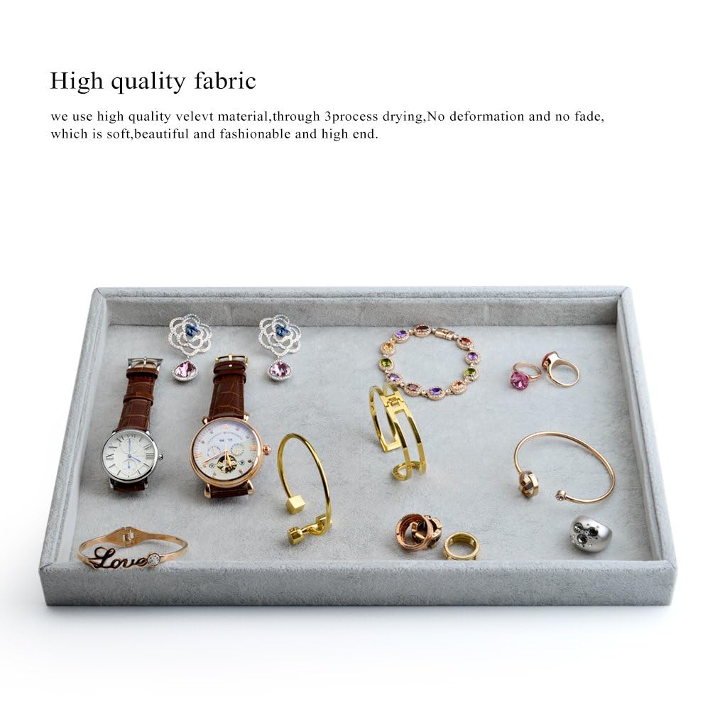 Oirlv Velvet Stackable Jewelry Trays Grids Rings Earrings Bracelet Watch Showcase Display Tray