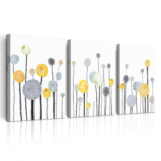 DZRWUBHS Canvas Wall Art For Living Room Bedroom Wall Decor Kitchen Decorations Abstract Dandelion Flowers Watercolor Paintings Modern Office Wall Pictures Prints Artwork Room Home Decor 3 Pieces