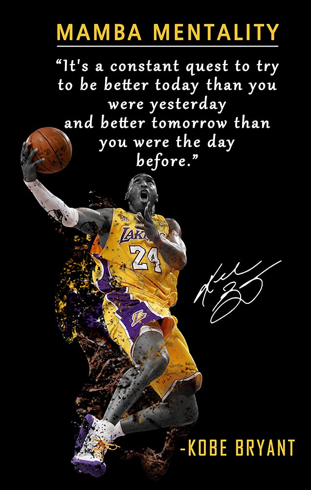 Kobe Bryant Inspirational Poster Canvas Wall Art • Mamba Mentality Quote Canvas Wall Art • Basketball Player Sports Home Decor • Motivational Artwork For Home,Office,Gym Wall Decor Framed Ready to