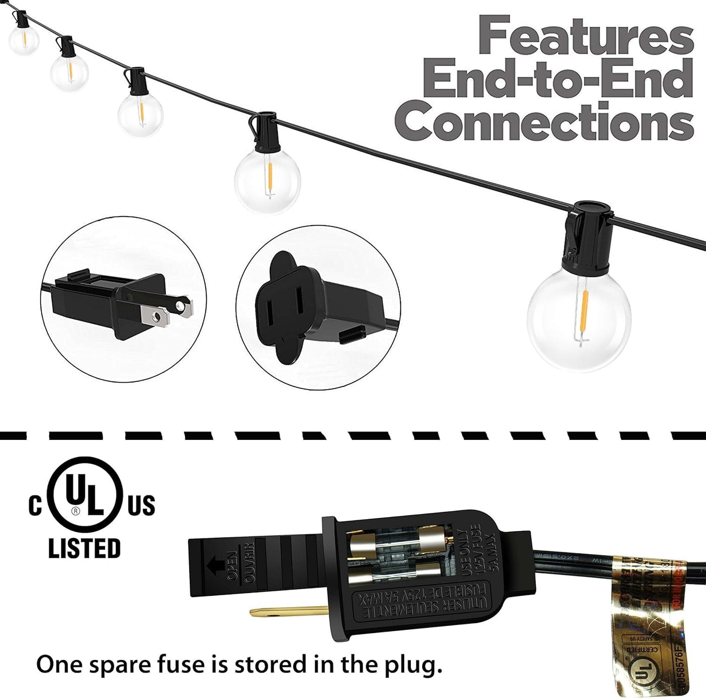Lampat String Lights, LED 25 Light Bulbs 25Ft G40 Globe String Lights with Bulbs for Indoor/Outdoor Commercial Decor