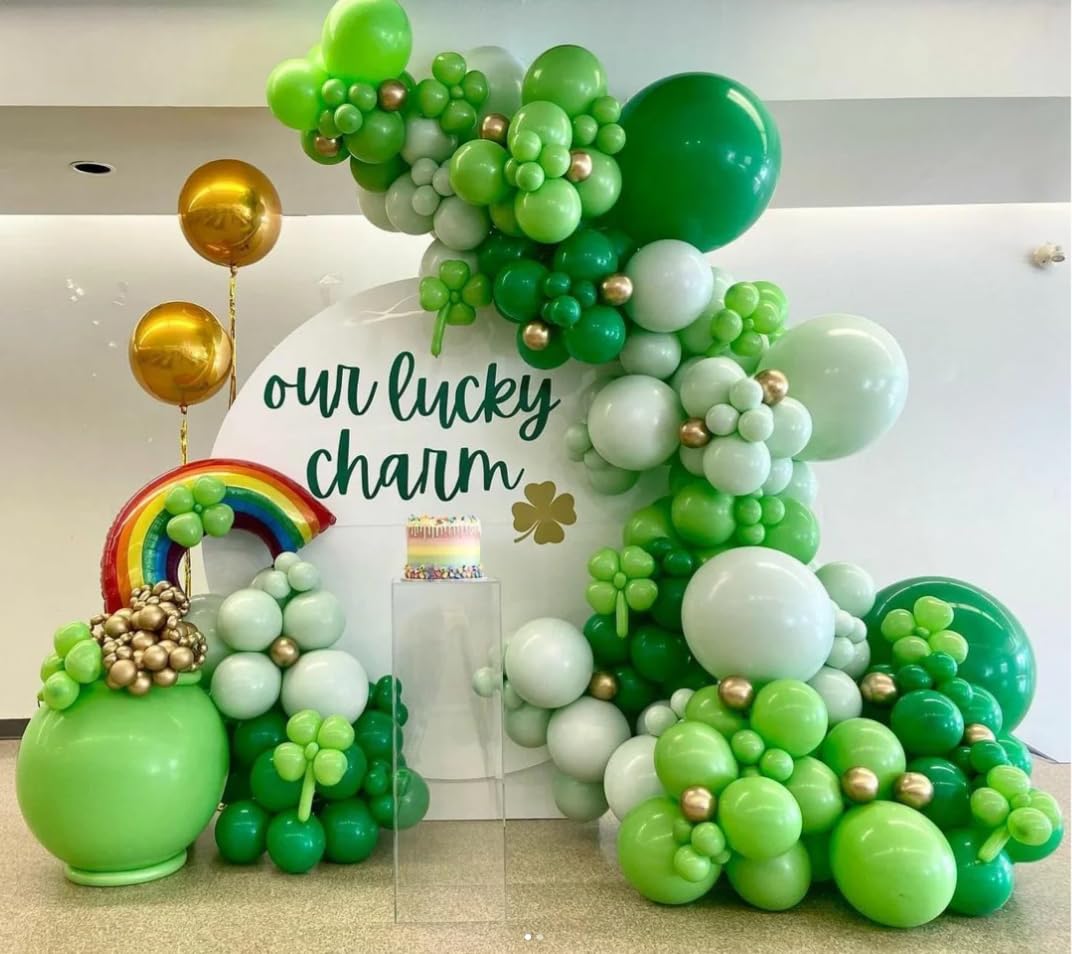 AobkDeco 284PCS Christmas Balloon Garland Arch Kit With lime Green Dark green Red Balloons Exploding Star Balloons for Christmas Party Decorations Supplies