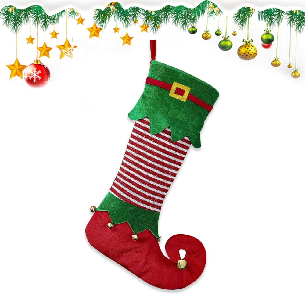 Estivaux Large Christmas Stockings Xmas Fireplace Hanging Stockings Red Green Velvet Stocking Winter Gnomes Shoes Stockings Gift Holding Bag for Home Christmas Decorations Party Favor Supplies