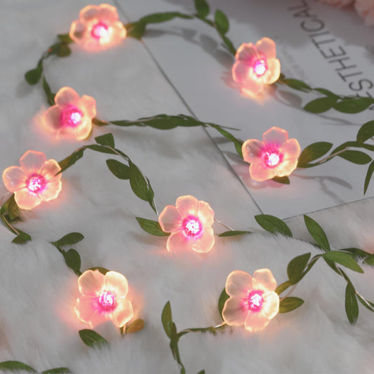 Cherry Blossom Vine Lights 13ft 40 LED Flower String Lights USB Plugin & Battery Operated Fairy Lights with Timer 8 Modes Remote Decorative Light for Mother's Day Graduation Bedroom Wedding Party