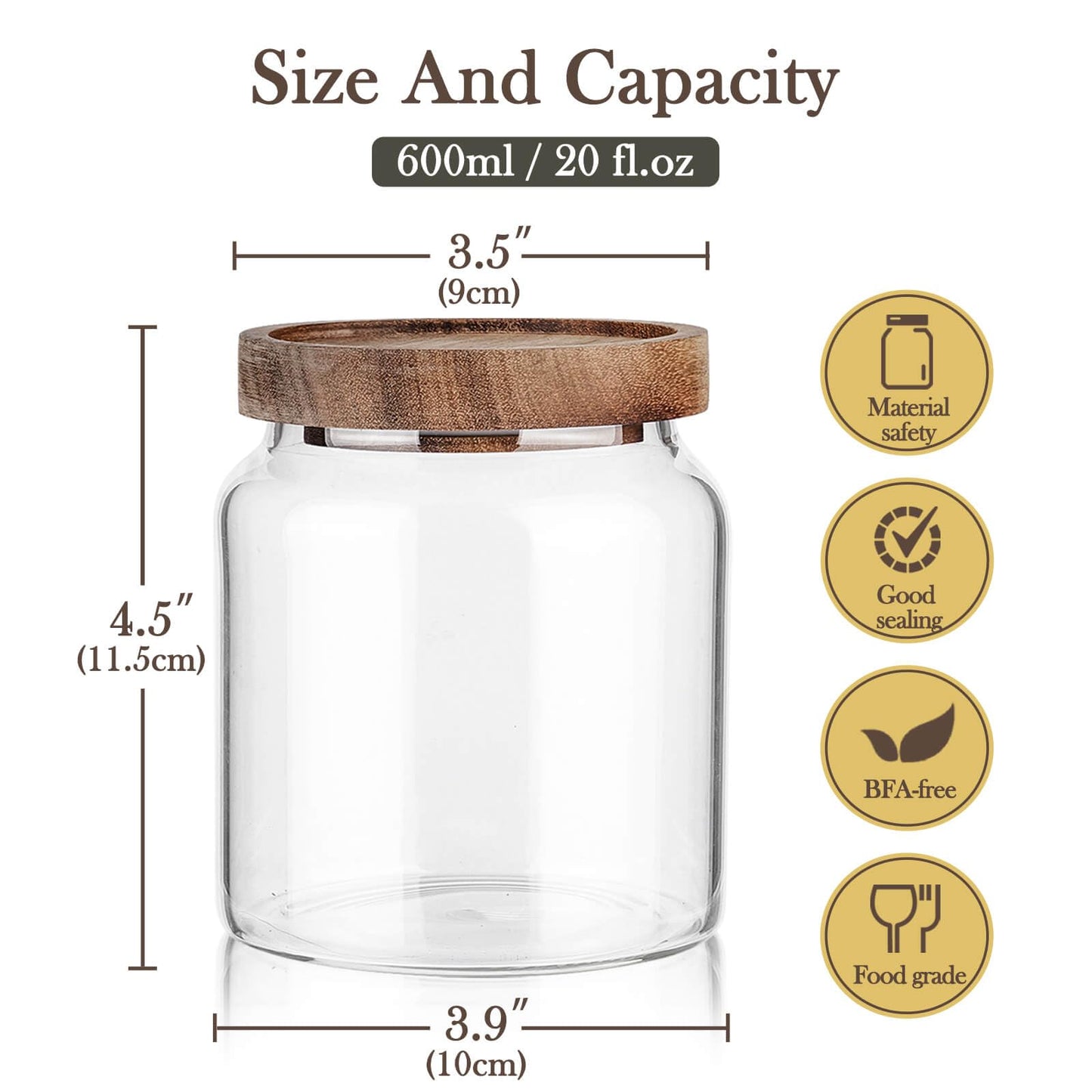 Labina Glass Storage Container Airtight Food Jars Kitchen Canister with Wood Lids, 20 Oz Wide Mouth Pantry Organization Glass Jar for Flour, Sugar, Cookie, Spagetti, Nuts and Candy