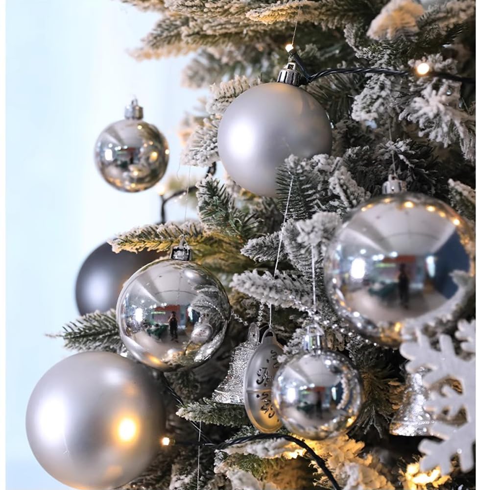 AMS 2.36''/60mm 34ct Christmas Ball Large Ornaments Party Decorations Shatterproof Festival Pendant Hangings for Xmas Tree Decor (60mm, Sivler)