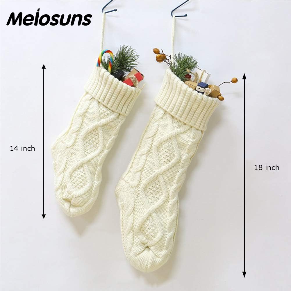 Meiosuns Christmas Stockings Cable Knit Stocking Christmas Decorations Goodie Bags Gift Fireplace Xmas Tree Stocking Ornaments for Holiday Family Friends (Green, Length 18",Pack of 1)