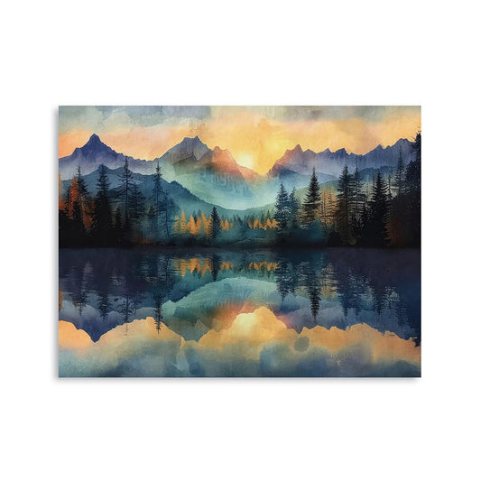 Abstract Mountain Canvas Wall Art: Watercolor Blue Mountain and Golden Sunset Nature Wall Art Landscape Picture Poster Print Wall Decor for Office Bedroom Small Framed 16x12 Inches