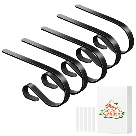 fotwen Christmas Stocking Holders with Scratch Protection for Fireplace Mantle, 5 Pack Christmas Stocking Holder for Christmas Stockings Filled with Gifts, Christmas Decoration Supplies (Black)
