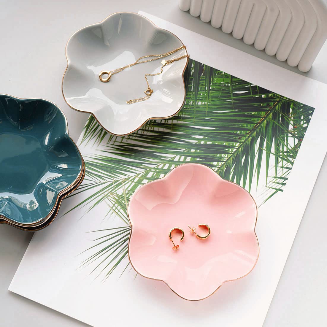 HANKOR 4.7 inch Small Ring Dish, Ceramic Jewelry Holder Tray, Pink Catch All Trinket Bowl for Keys Rings Earrings
