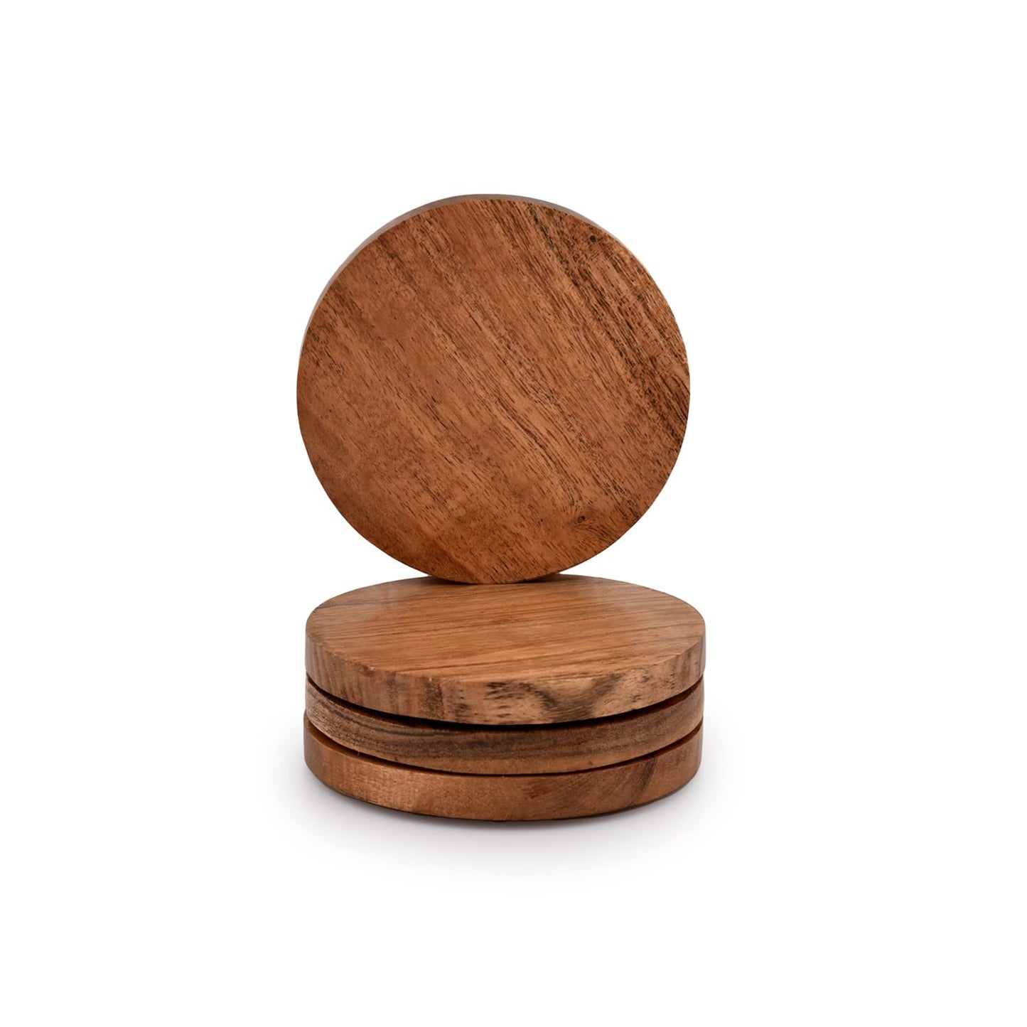 Samhita Acacia Wood Round Coasters Protection Tabletop,Countertop and Surfaces from Water Marks or Damage | Home & Office Decor | Housewarming Gift (Set of 4) (4" x 4" X 0.5")