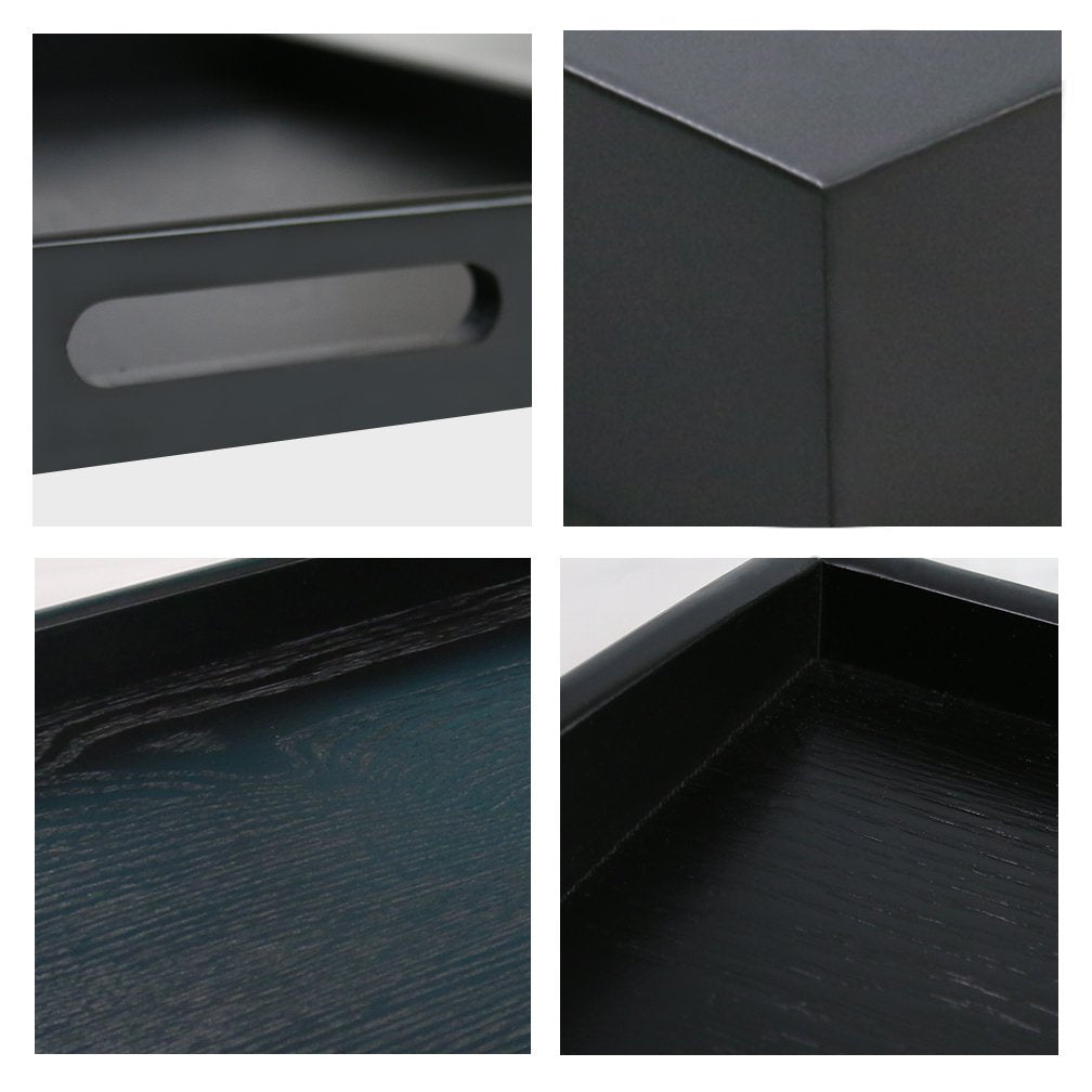 SILILUN Serving Tray Black Large Food Breakfast Wood Butler Tray with Handle 17.77 x 13.72 x 1.78