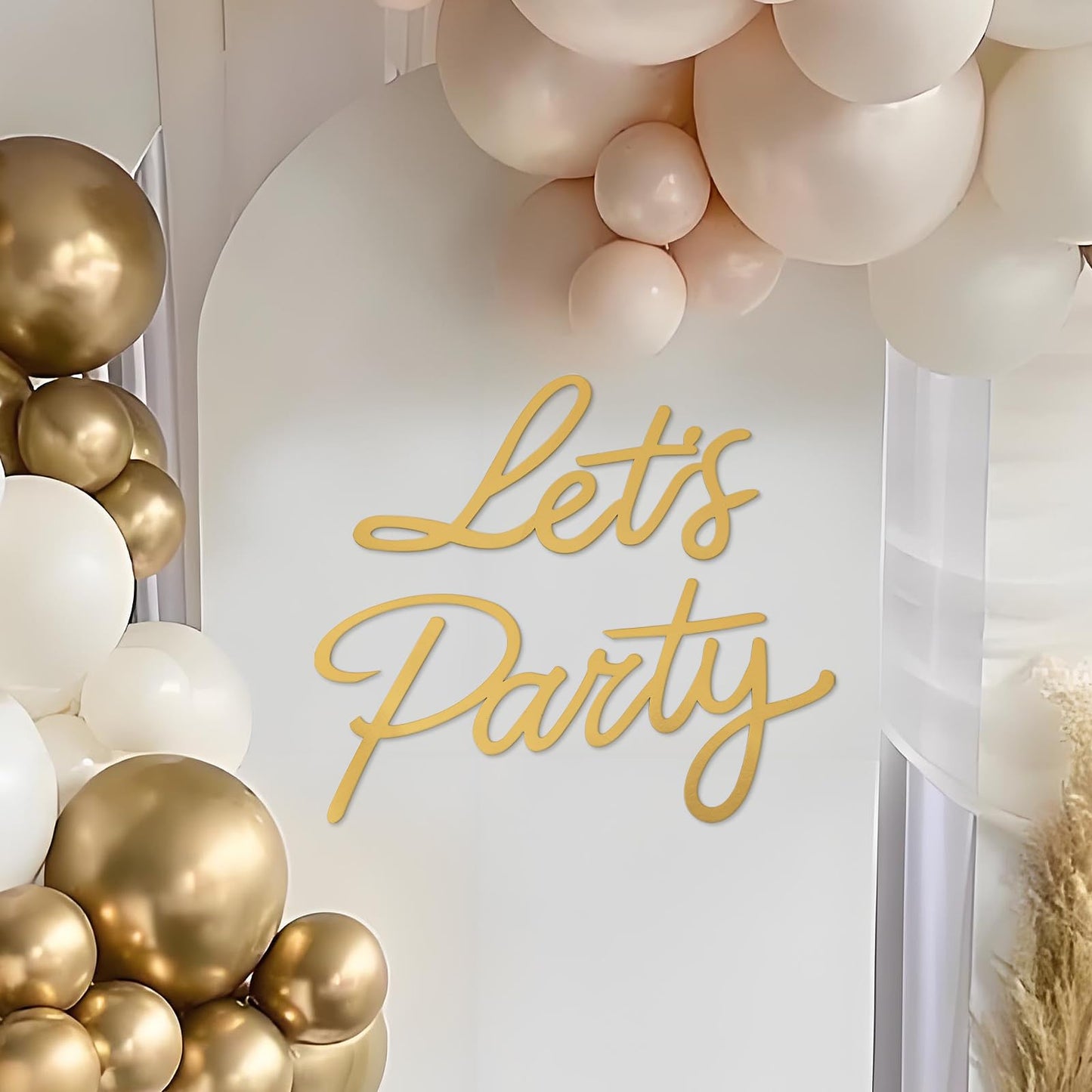 MASTRON Let's Party Sign for Backdrop - 'Let's Party' Sign Decal for Balloon Arch Birthday Graduation Wedding Bachelorette Christmas Celebrate Decorations (Gold)