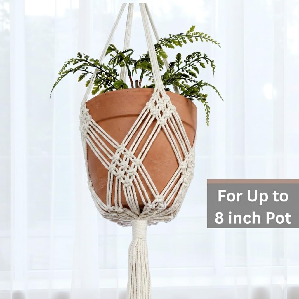 Shineloha 2 Pack Macrame Planter Hanger for up to 8" Pot, Indoor Hanging Planter | Plant Hanger Indoor, Hanging Plants Holder Basket | No Plant or Pot Included