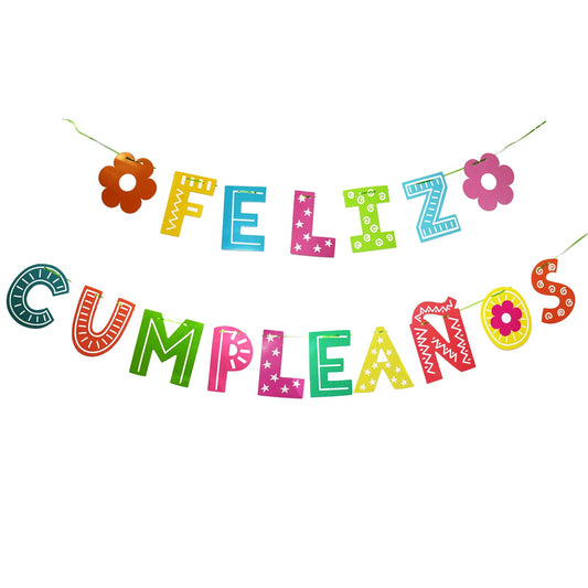 Feliz Cumpleaños Banner, Spanish Birthday Party Banner, Feliz Cumpleaños Bunting Decoration, Colorful, Fiesta Theme Birthday Party Decoration (flor)