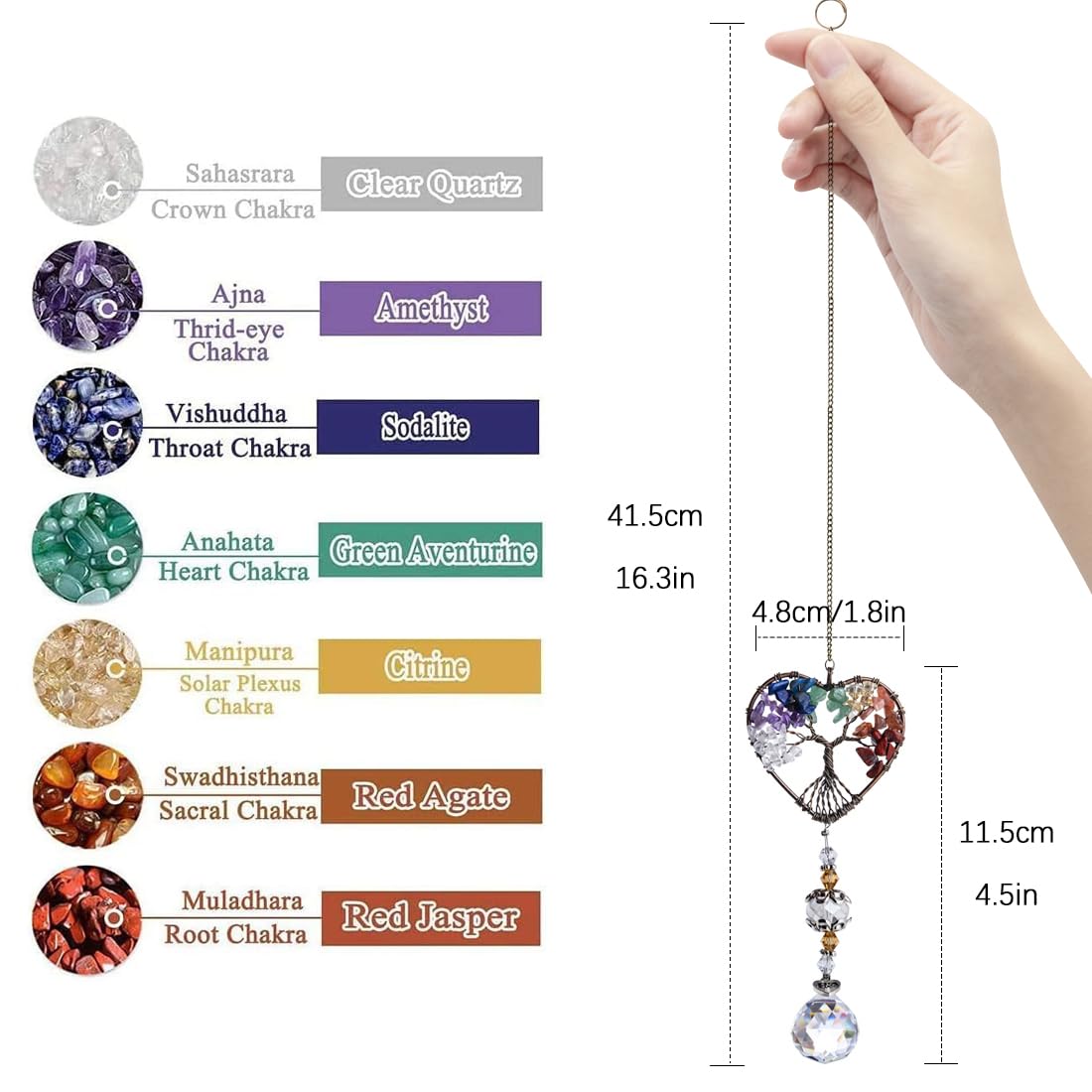 H&D HYALINE & DORA Suncatcher Window Hanging Tree of Life Heart Shaped Crystal Ball Prism Drop Pendant