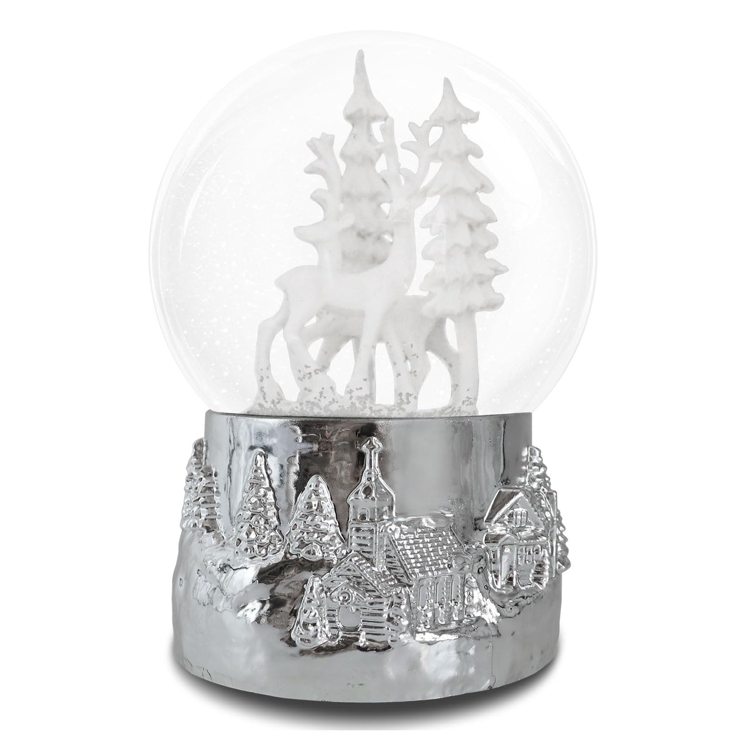 Hpoeude Winter White Deer Musical Christmas Snow Globe LED Light Up,120MM Snowflakes, 6.7Inch Height Water Globe, Festive Christmas Decor, Ideal Gift for Women and Adult.