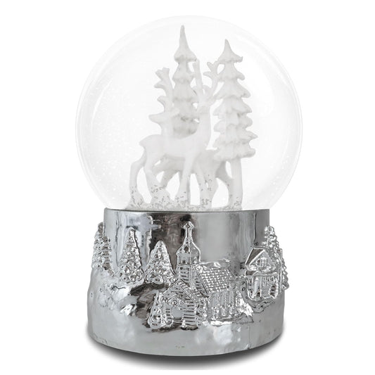 Hpoeude Winter White Deer Musical Christmas Snow Globe LED Light Up,120MM Snowflakes, 6.7Inch Height Water Globe, Festive Christmas Decor, Ideal Gift for Women and Adult.