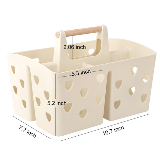 Anyoifax Portable Shower Caddy Plastic Shower Basket Organizer Divided Bathroom Caddy Storage Cleanning Caddy Tote with Handle for College, Dorm Room, Kitchen, Beige